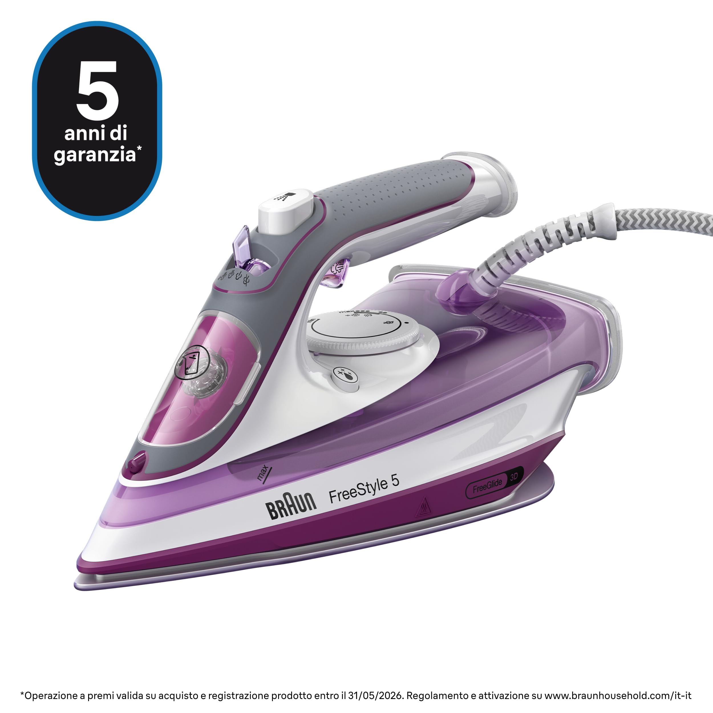 Ferro Da Stiro Braun TexStyle3: Vapore Potente 180g, Piastra Ceramica Scorrevole, Riscaldamento Rapido! - Foto 6