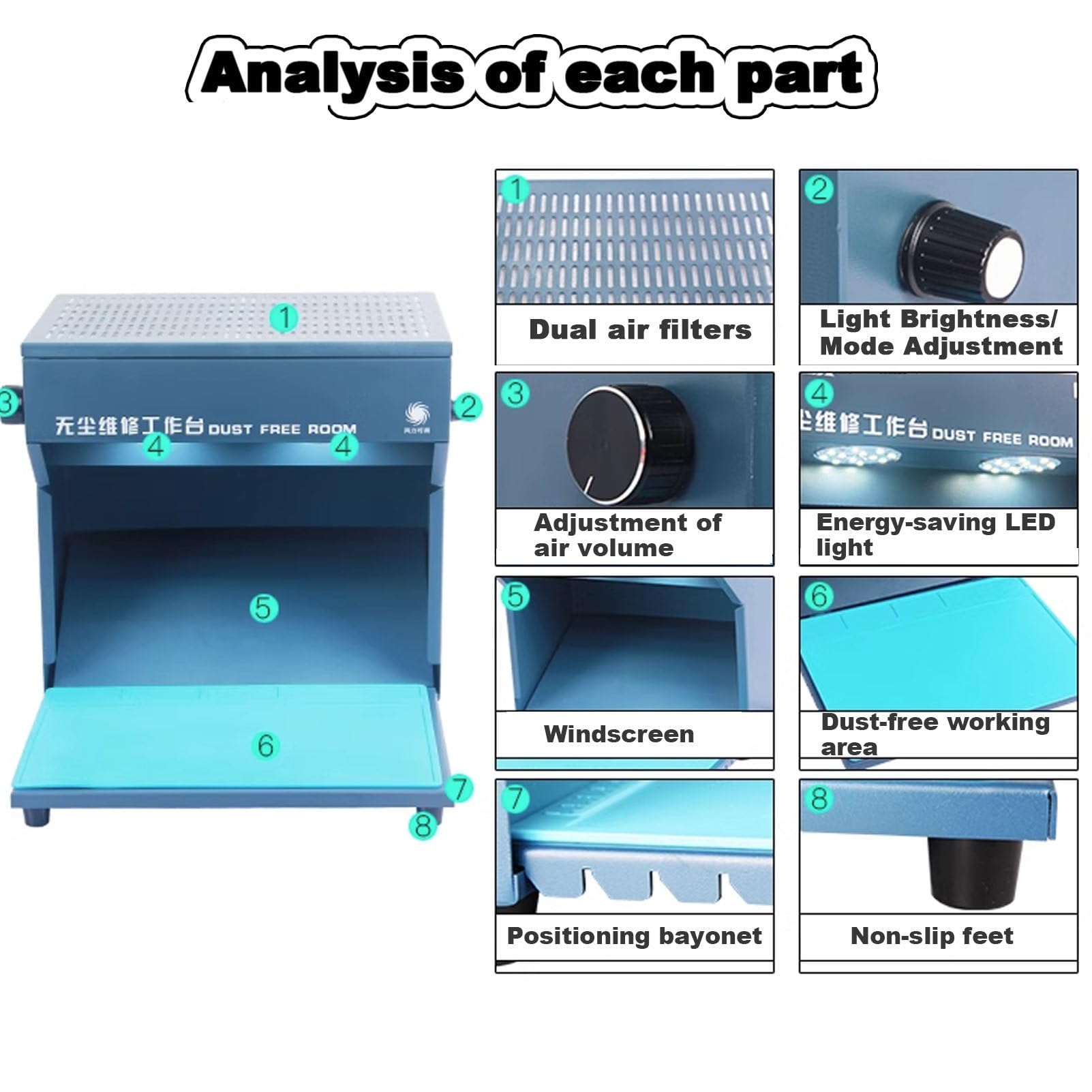 Flujo de Flujo laminar Vertical Flujo de Aire de Aire Clean Bench, Portable Pold Dust Free Room Tornable, Aleación de Aluminio Clean Workbench Velocidad de Viento Ajustable