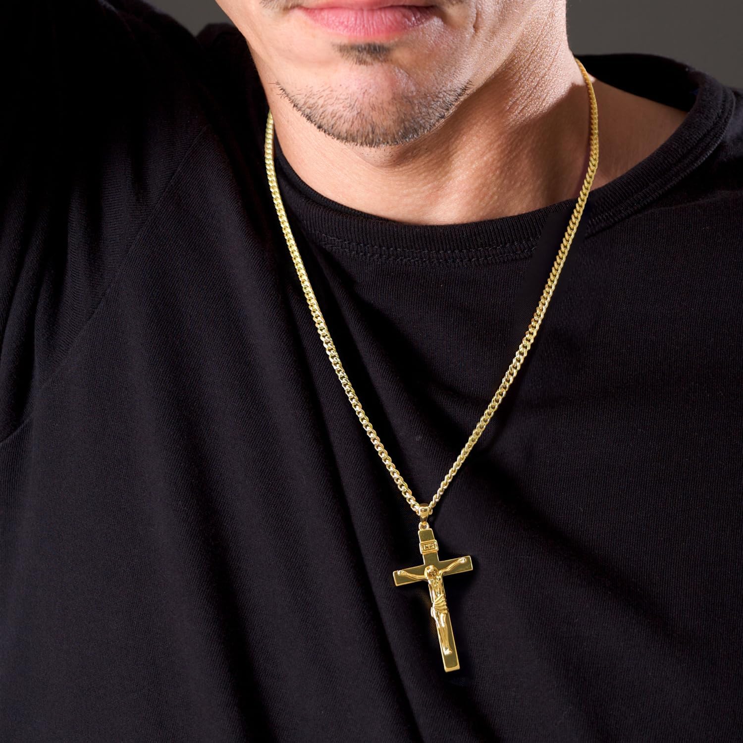 SPACMAG 14K Gold Cross Necklaces for Men Gold Chain for Mens Cross Necklace Versatile and Timeless Crucifix Necklace for Men 20", 22", 24"