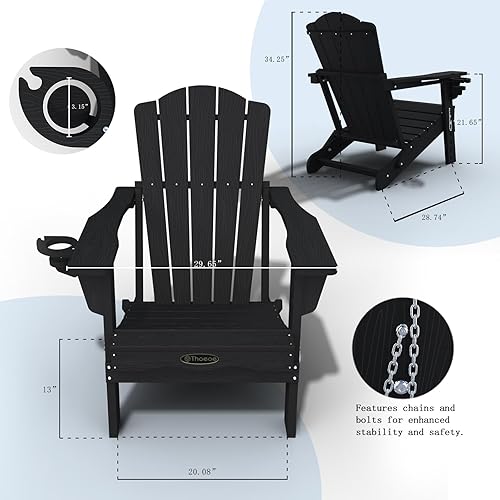 Miniatura 3 de Juego de 2 sillas plegables Adirondack de polietileno de alta densidad para todo tipo de clima, sillas de plástico para exteriores con soporte para