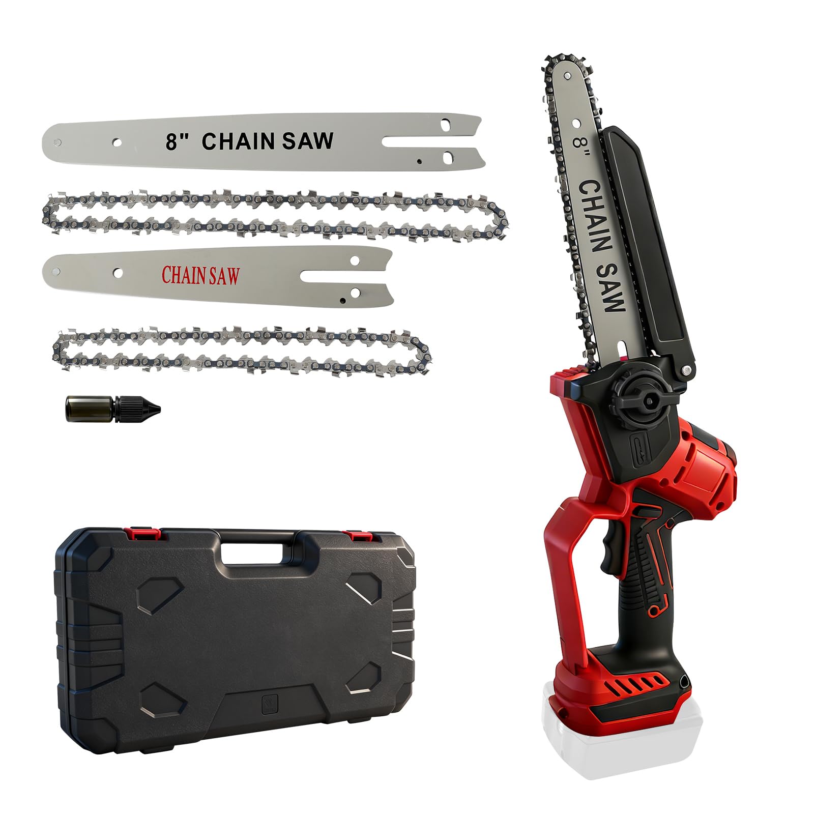 Mini motosierra sin escobillas con batería de 32,8 ft/s, 6 y 8 pulgadas, sierra eléctrica compatible con Milwaukee de 18 V, motosierra manual con bloqueo de seguridad y engrasador para cortar madera y
