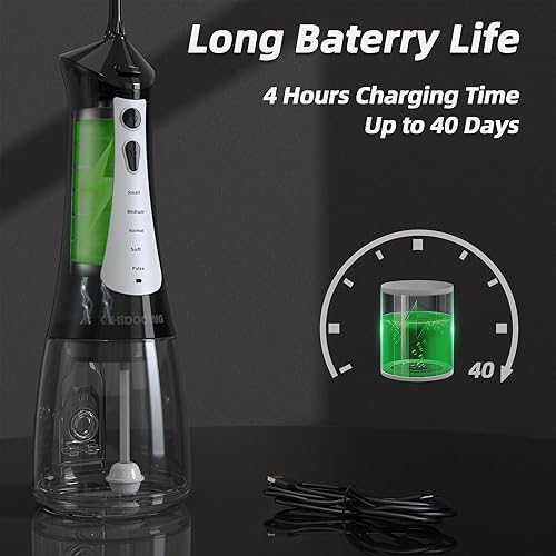 Miniatura 5 de Irrigador dental inalámbrico, portátil, limpiador de dientes inalámbrico, 10.1 fl oz, 5 modos, IPX7 impermeable con 4 puntas de hilo dental,
