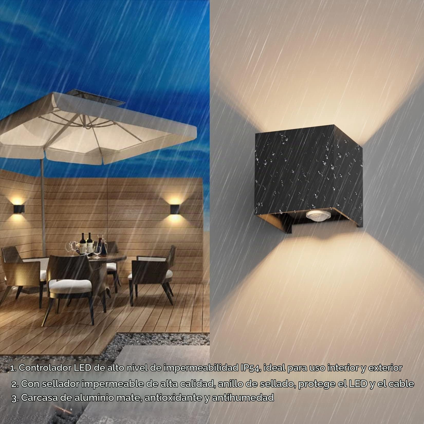 Klighten 4PCS Aplique Pared Con Sensor de Movimiento, IP54 Apliques Con G9 LED Bombillas Reemplazables, Blanco Cálido 3000K Lampara de pared Interior/Exterior Ángulo ajustable Lámpara Pared, Negro