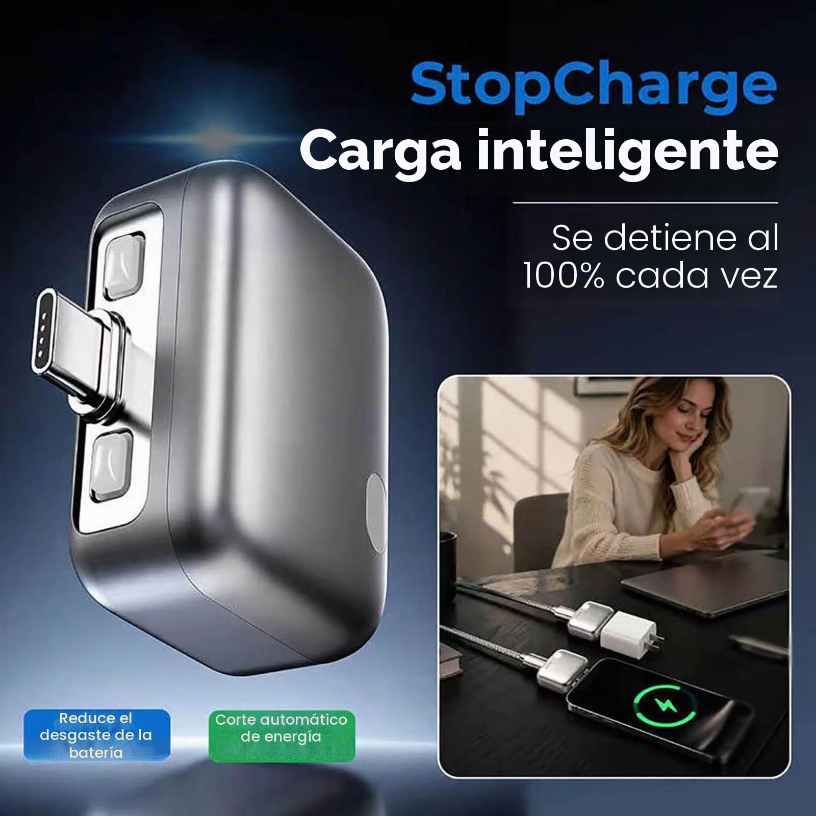 Cargador Inteligente Stop Charge, Protector de Cable de Carga con desconexión automática, Dispositivo de expulsión de Carga Completa, Adaptador de protección contra sobrecarga (2pcs)