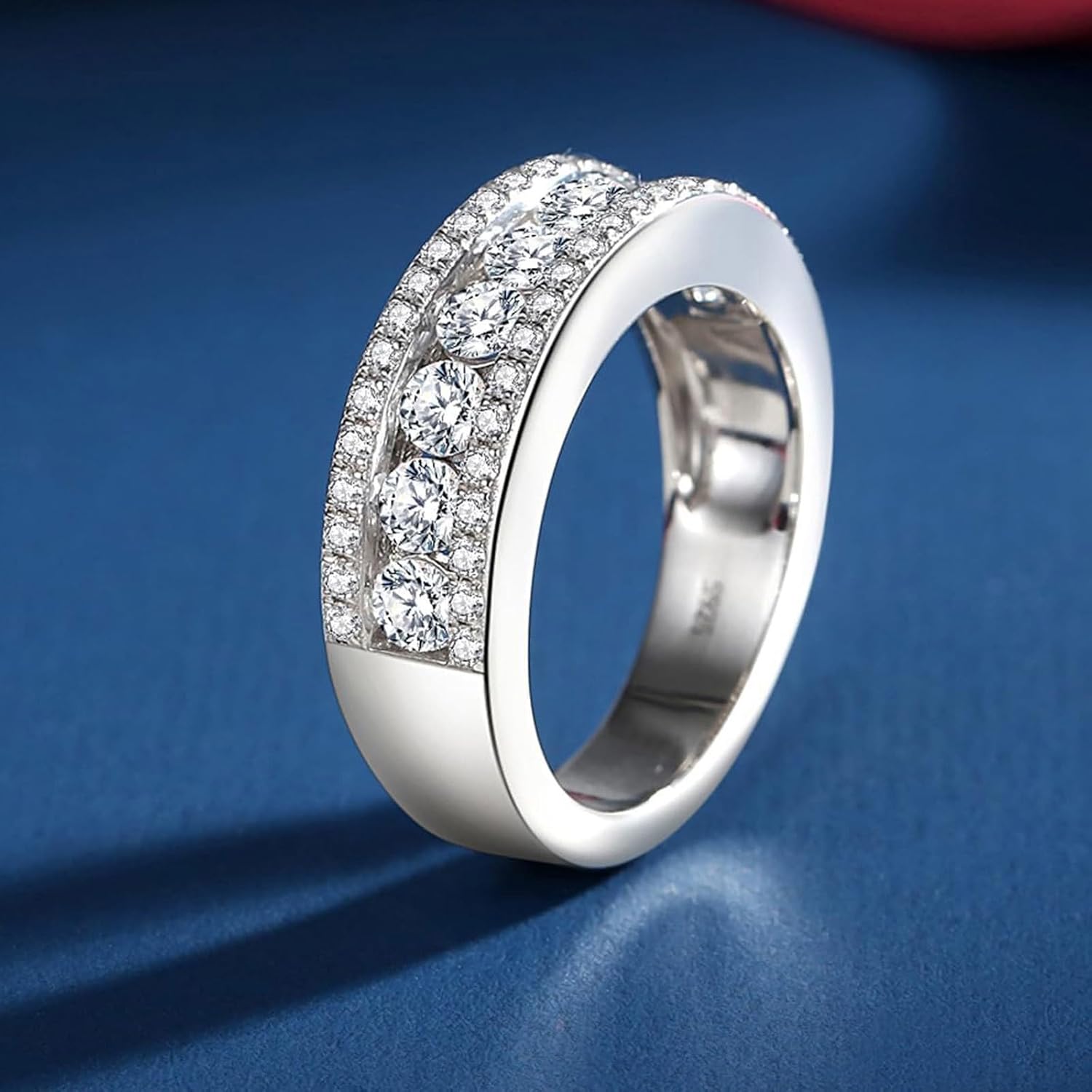Moissanite Womens Wedding Band D Color VVS1 925 Sterling Silver Engagement Rings Pave Round Cut Enternity Ring For Her Size 4-12