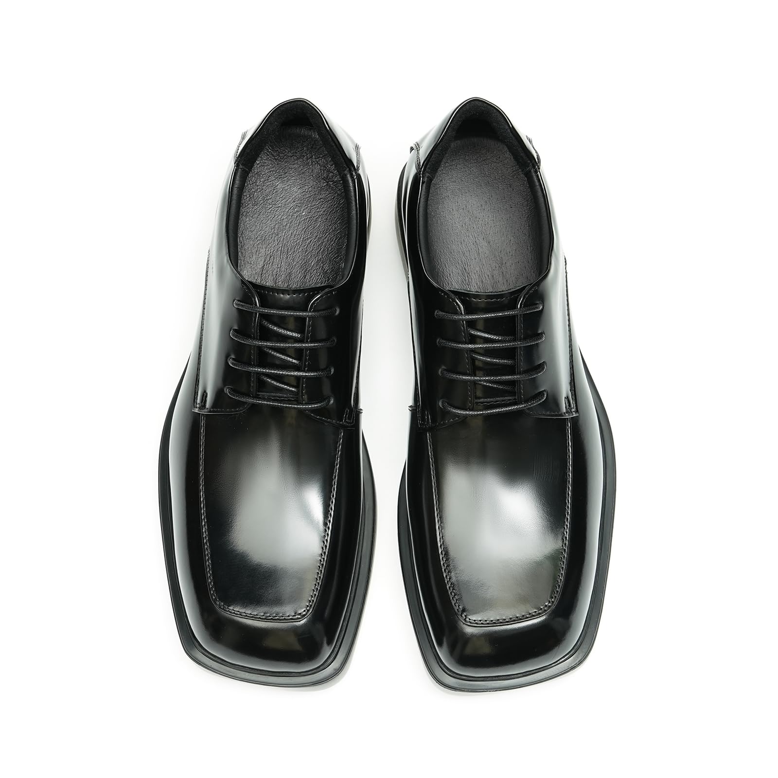Générique Derbys Confortables Semelle Epaisse Bout Carré pour Hommes Chaussures à Lacets Décontractées en Cuir Véritable Chaussures Habillées Formelles Affaires