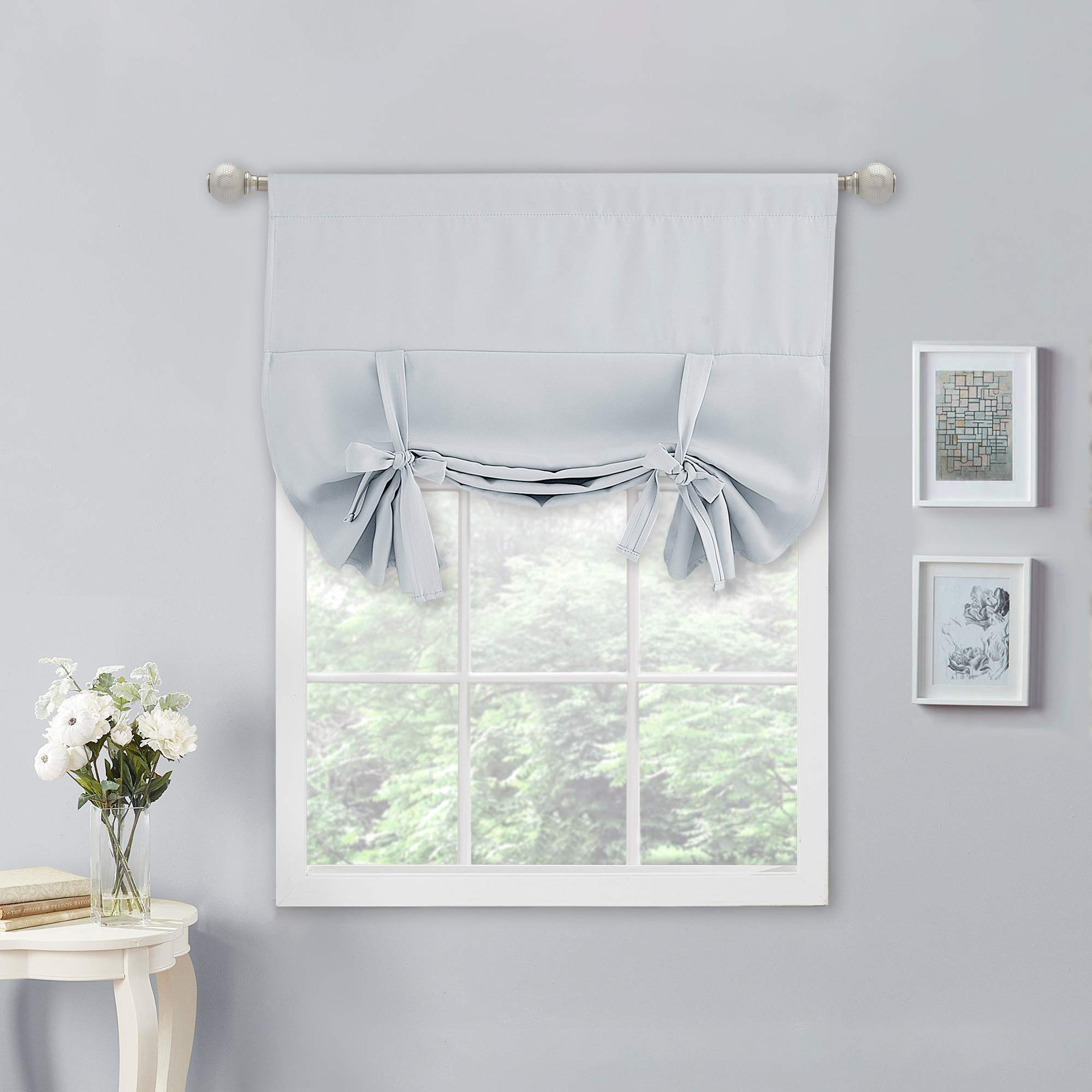NICETOWN Window Blackout Shades for Kitchen - Tie Up Shades Campers/Bathroom Curtain Panel for Small Window/(1 PC, Greyish White, 34 W x 45 inches L)
