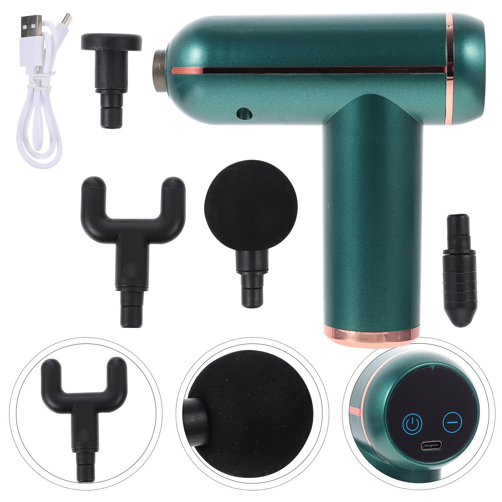 Portables Elektrisches Massagegerät 1 Satz mit 6 Stufen und 4 Aufsätzen | USB Ladegerät, 1800mah Akku, Grünes Kunststoffgehäuse, für Reisen dem Sport