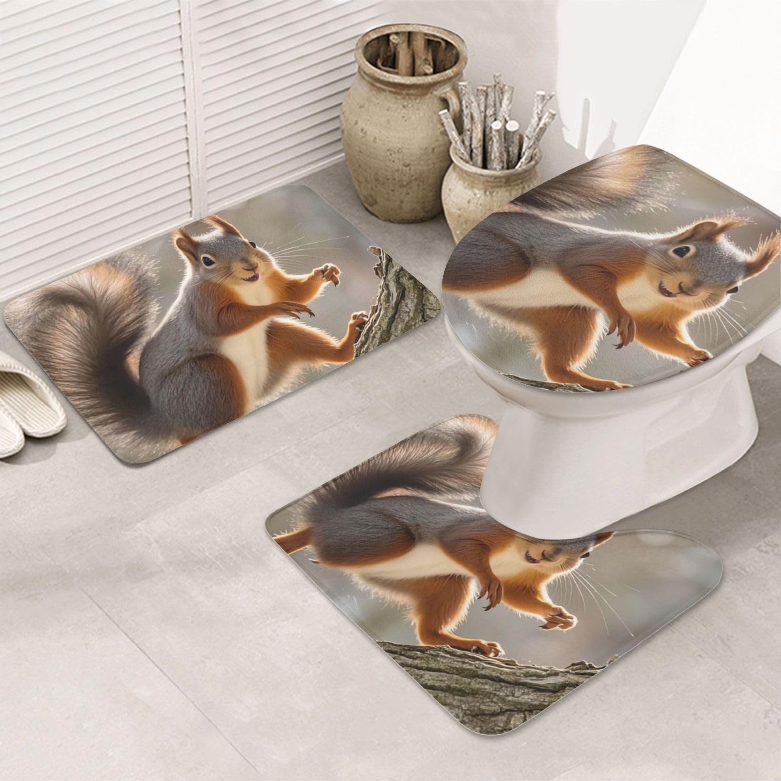 Tapis de bain contour U écureuil pour une salle de bain cocooning