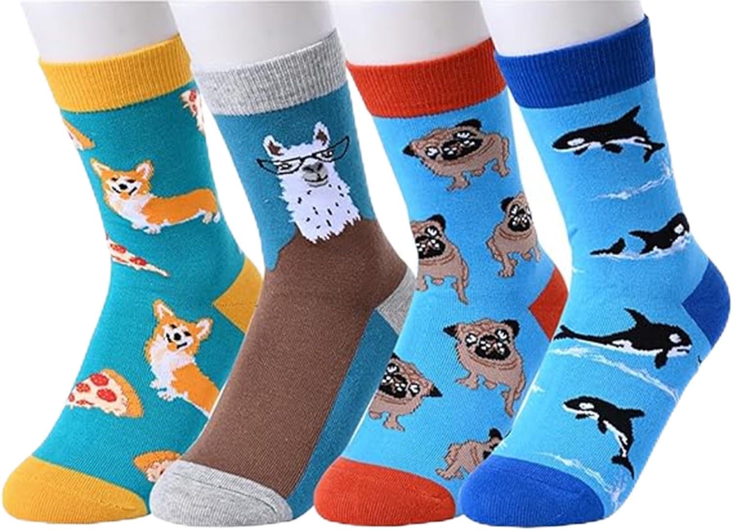 HAPPYPOP Animal Lover Gifts - Cute Corgi Shark Llama Socks for Kids 4-9 Years, Corgi Gifts