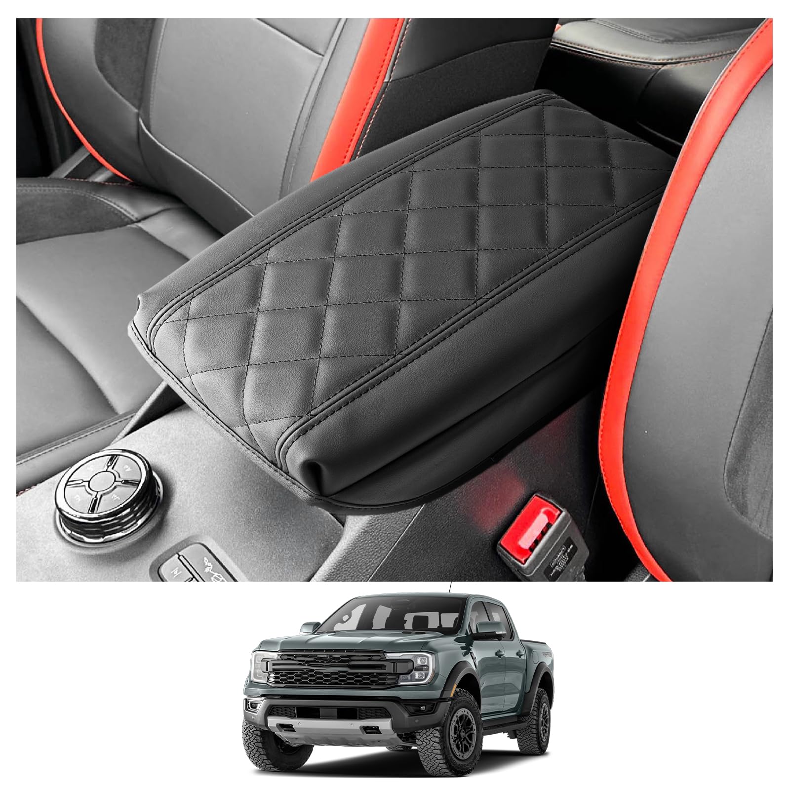 Autostoelhoezen voor Ford Ranger Ranger Raptor 2001-2024, Lederen Stoelen Volledige Set, Waterdichte Stoelhoezen Voor- en Achterstoelen, Autostoelbeschermer,A Black Red