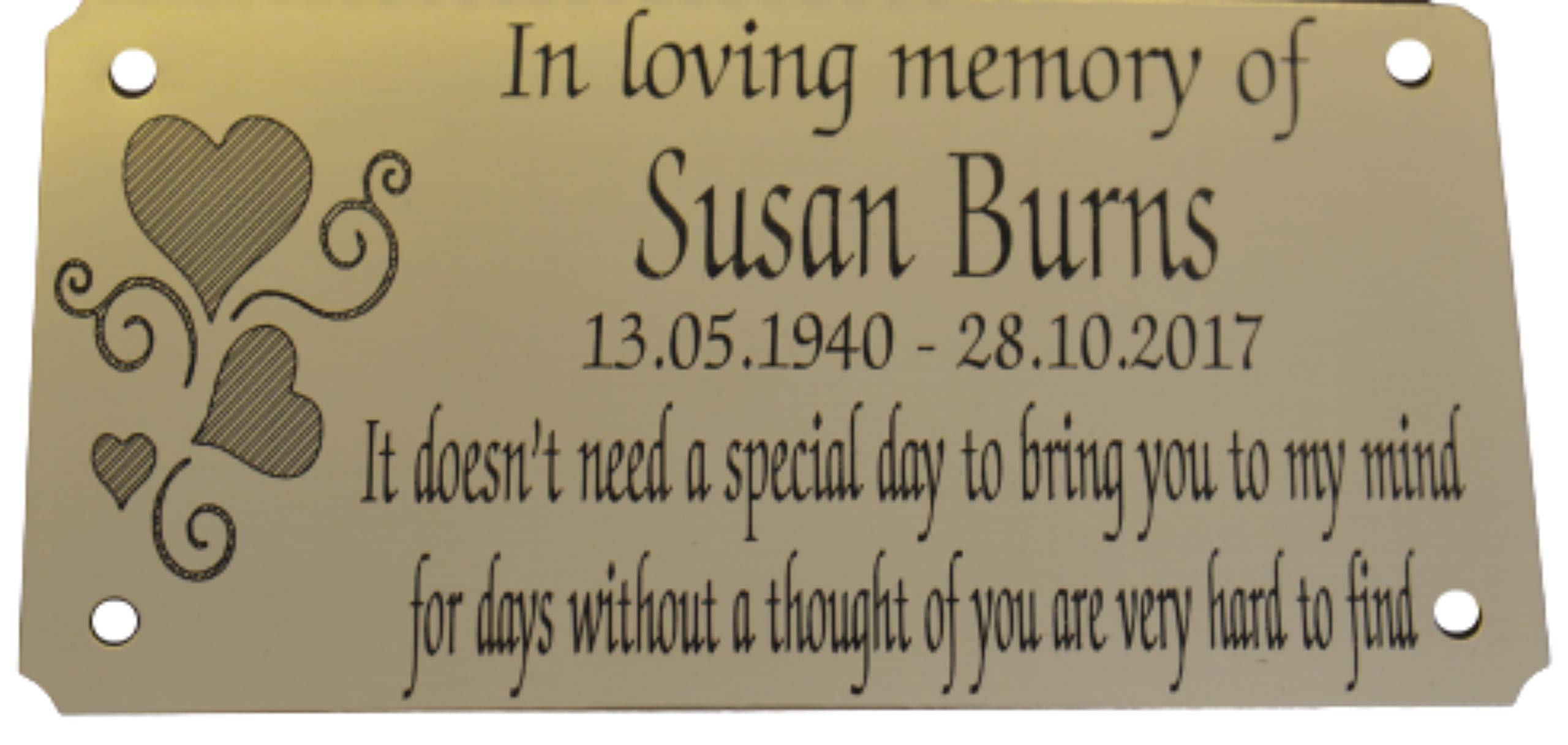 MEMORIAL BENCH PLAQUE SOLID BRASS PERSONALISED ENGRAVED GRAVE MARKER SIGN 4"X2"