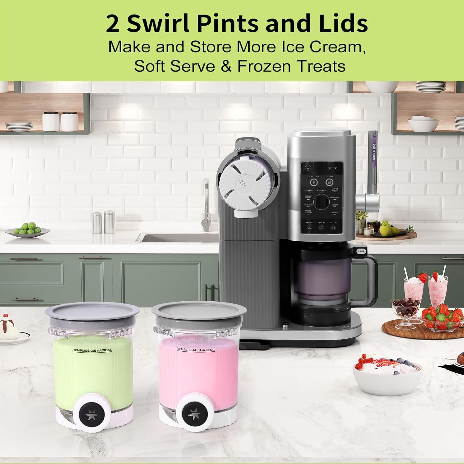 Wvu & Wvo 2 Stück für Ninja Swirl Creami Behälter 480 ml Eisbehälter - Kompatibel mit Ninja Creami NC701 & NC700 Serie Eismaschinen - BPA-frei & Spülmaschinenfest
