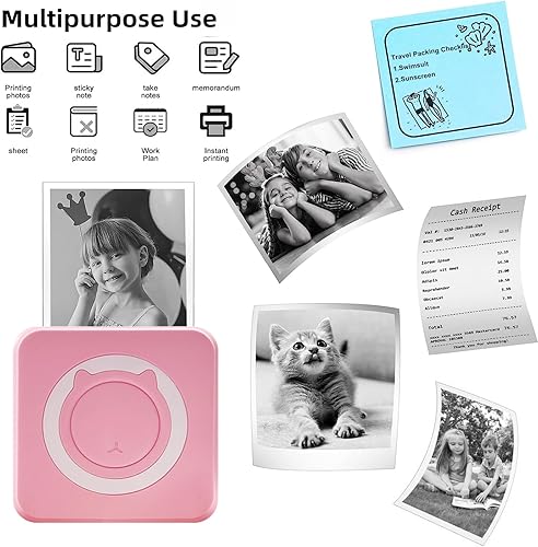 Miniatura 5 de Impresora inalámbrica portátil, mini impresora térmica Bluetooth de bolsillo con 5 rollos de papel de impresión compatible con Android iOS iPhone