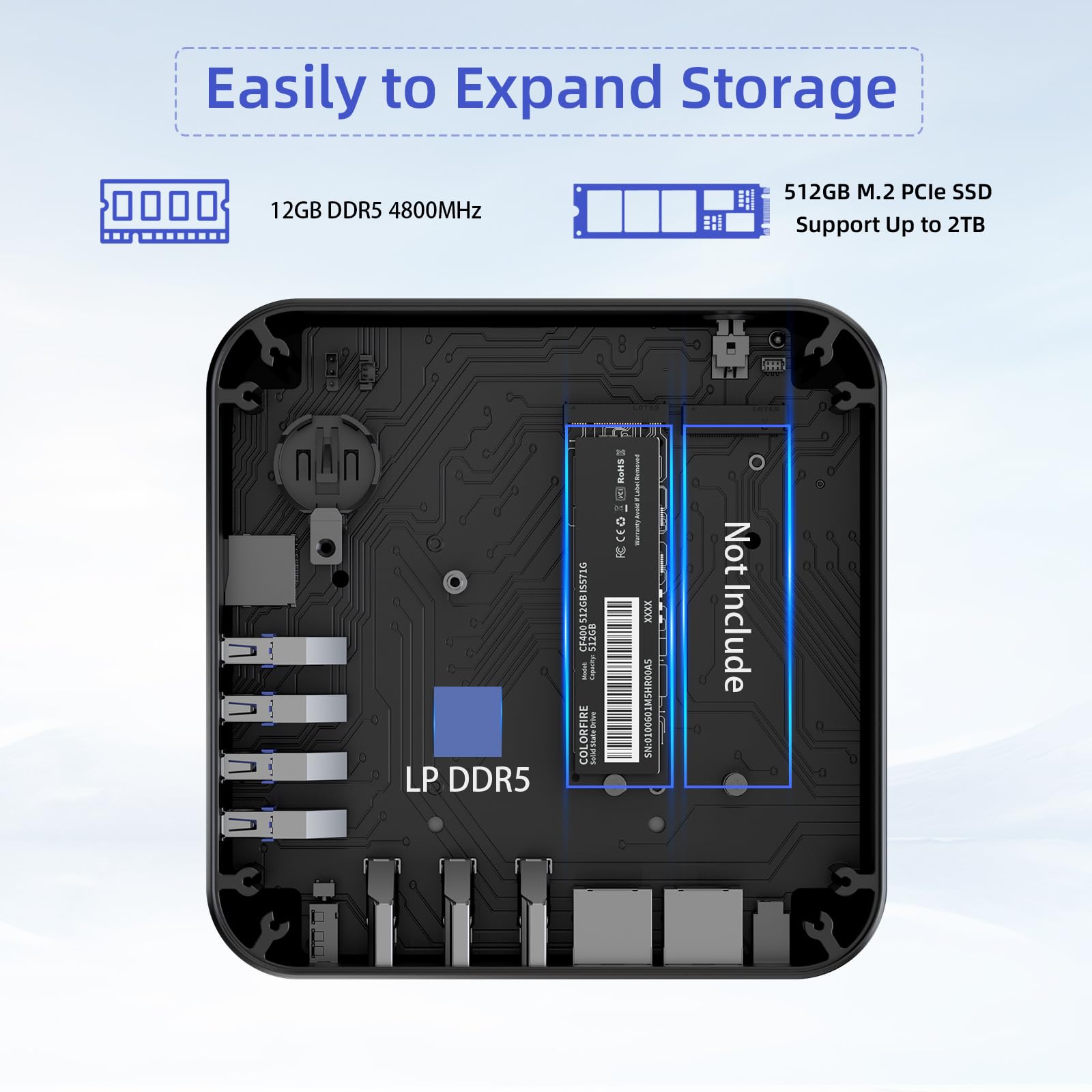 DreamQuest Mini PC Windows 11 Pro Vorinstalliert Intel N95 bis 3.4GHz 12GB DDR5 512GB M.2 SSD Micro Desktop Computer mit 4K HDMI/LAN/WiFi 6/BT 5.3/USB3.2 für Office Business Klein PC Besser als N5105