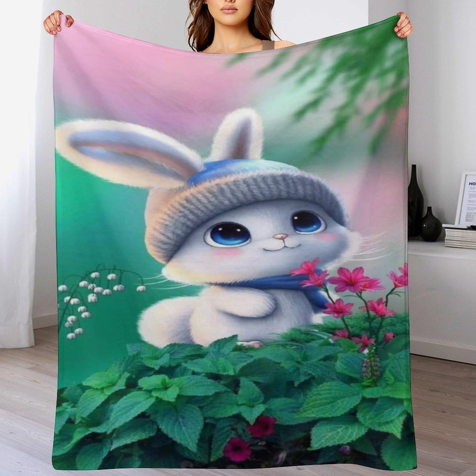 Manta de conejo de franela polar 130x180 cm para sofa y cama suave