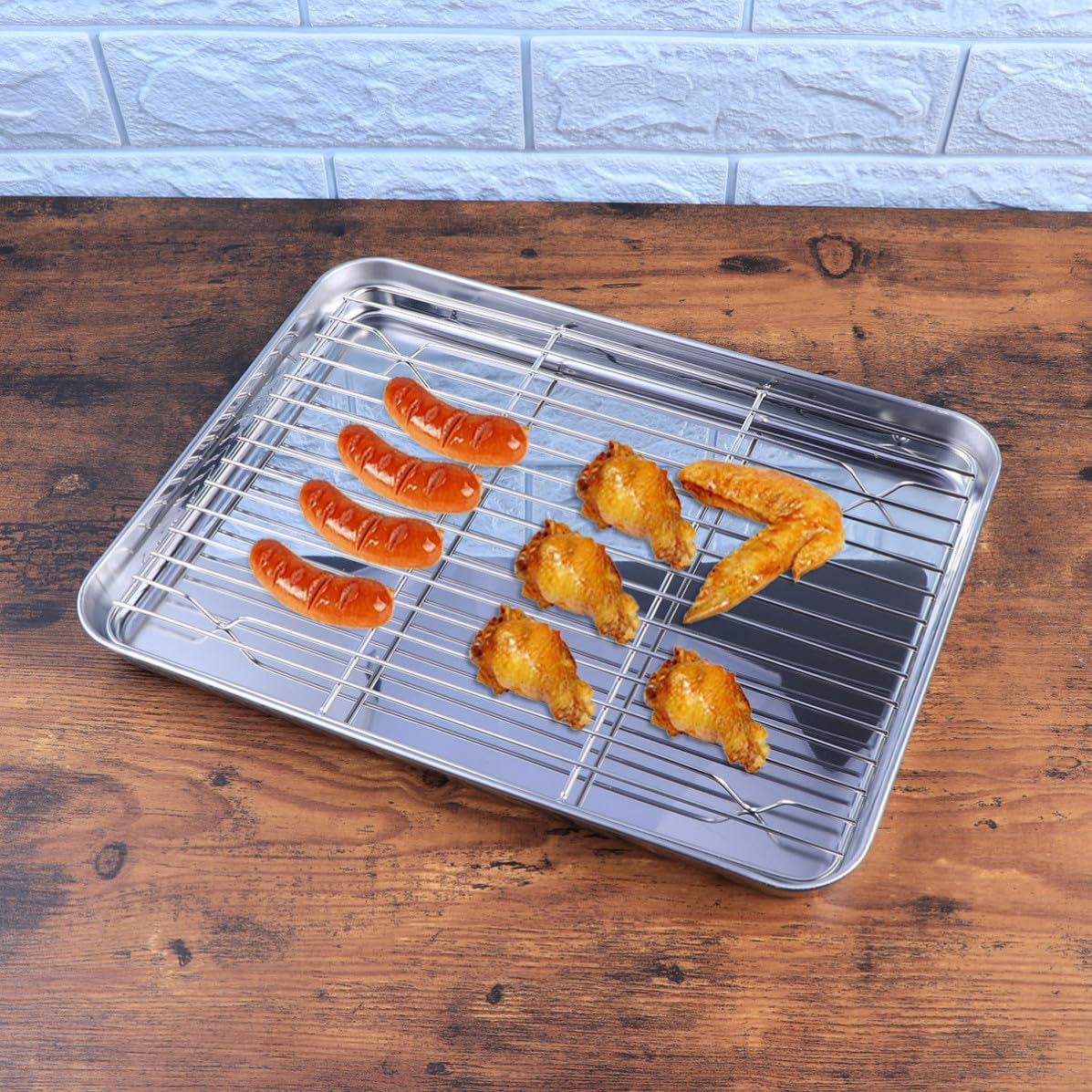 SOLUSTRE Bandejas y Rejillas para Hornear Liberación Rápida y Prevención de Deformaciones Juego de 2 de Acero Inoxidable Plata Adecuado para Pan de Maíz y Restaurantes