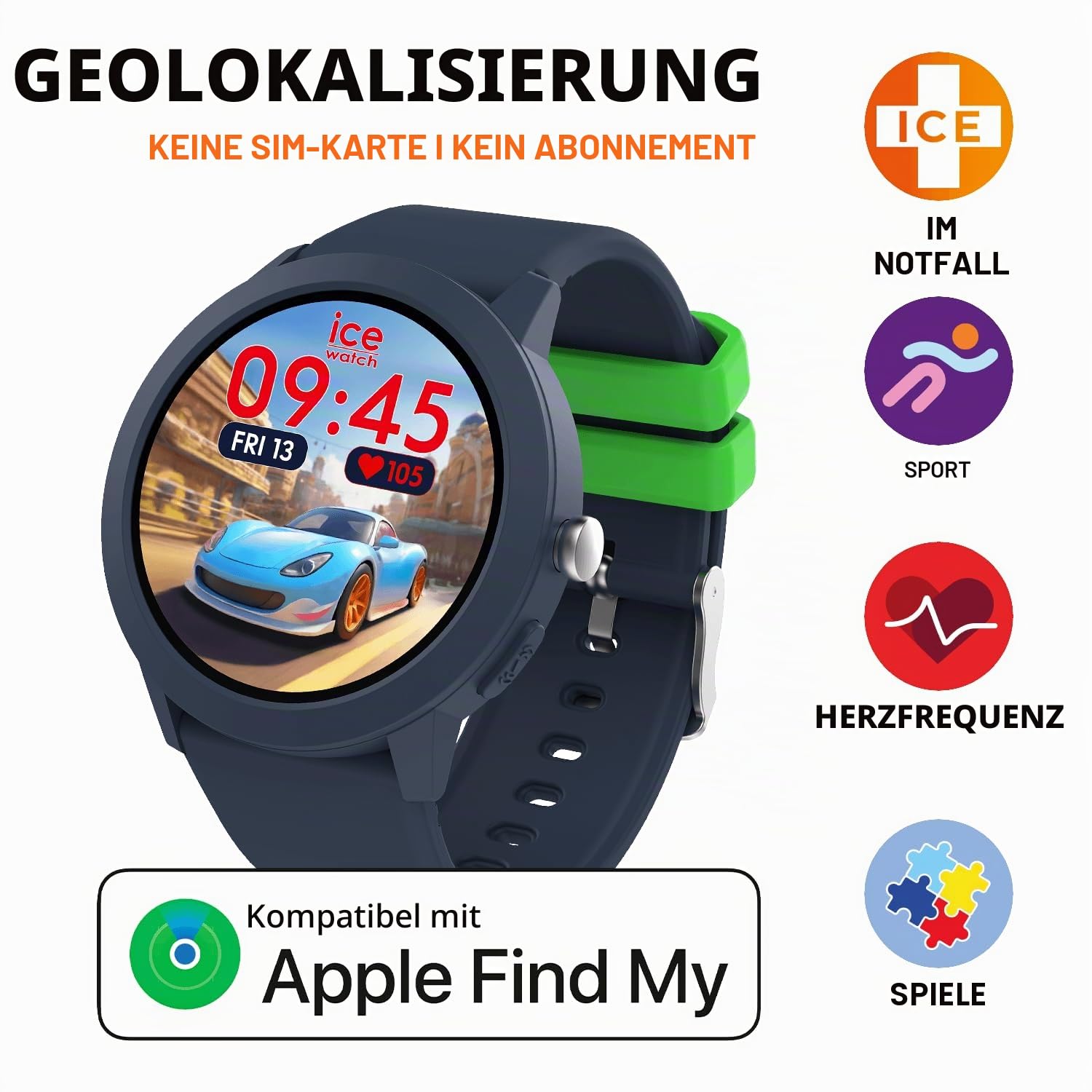 Ice-Watch – Ice smart junior RD Find My Blue – Blaue Smartwatch mit Ortungsfunktion für Jungen mit Silikonarmband – 025441 (39 mm) – Kompatibel mit „Find My“, ohne Vertrag und ohne SIM-Karte