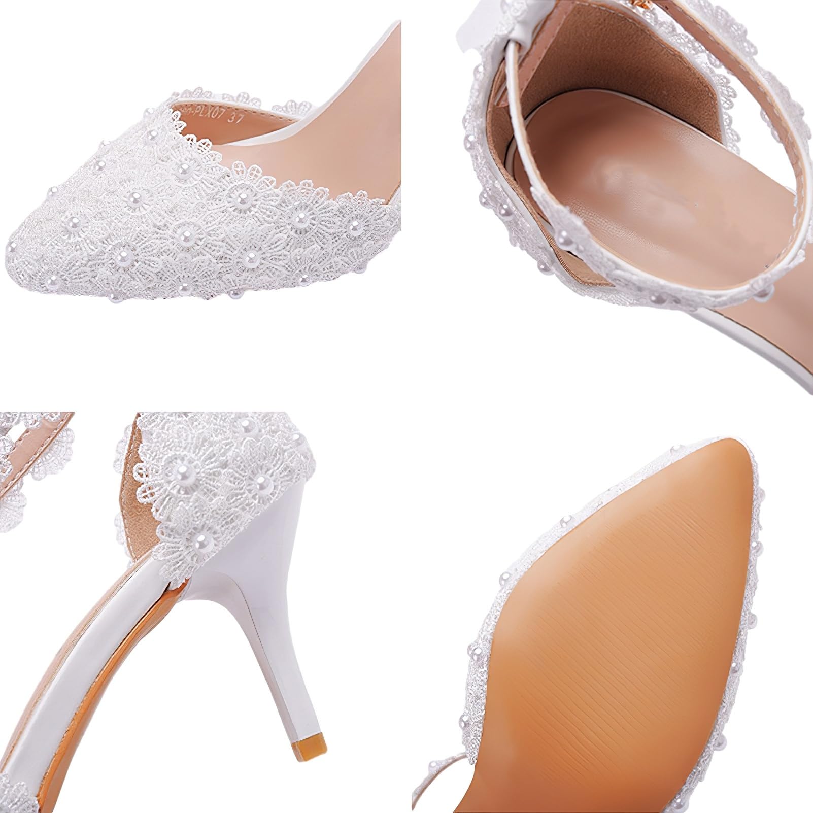 Donna Pizzo Floreale Perle Scarpe da Sposa | Tacco a Spillo, Décolleté a Punta, Eleganti e Raffinate, per Matrimoni, Balli di Fine Anno e Cocktail