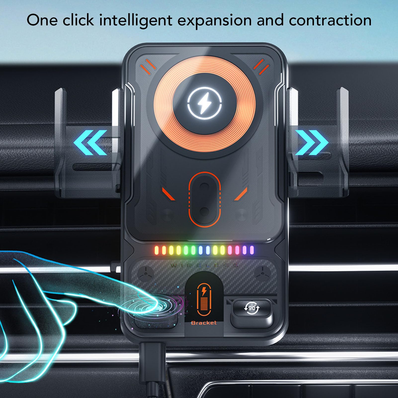 Dilwe Supporto per Telefono da Auto con Caricatore Wireless, Ricarica Rapida da 15 W, Rilevamento Automatico, Rotazione a 90°, per Bocchetta Dell'aria, Supporto per Smartphone