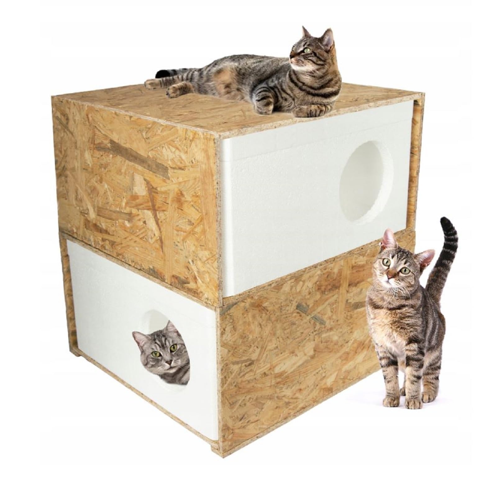 QLS Katzenhaus aus Styropor mit OSB Verkleidung 43 x 41 cm Natur