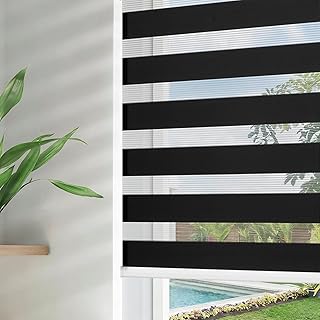 Joydeco Cordless Zebra Blinds for Windows, Free-Stop Zebra Shades Privacy Light Control for Day and Night, Light Filtering Sheer Blinds for Indoor Windows, Bedroom, Classroom (35" W X 75" H, Black)