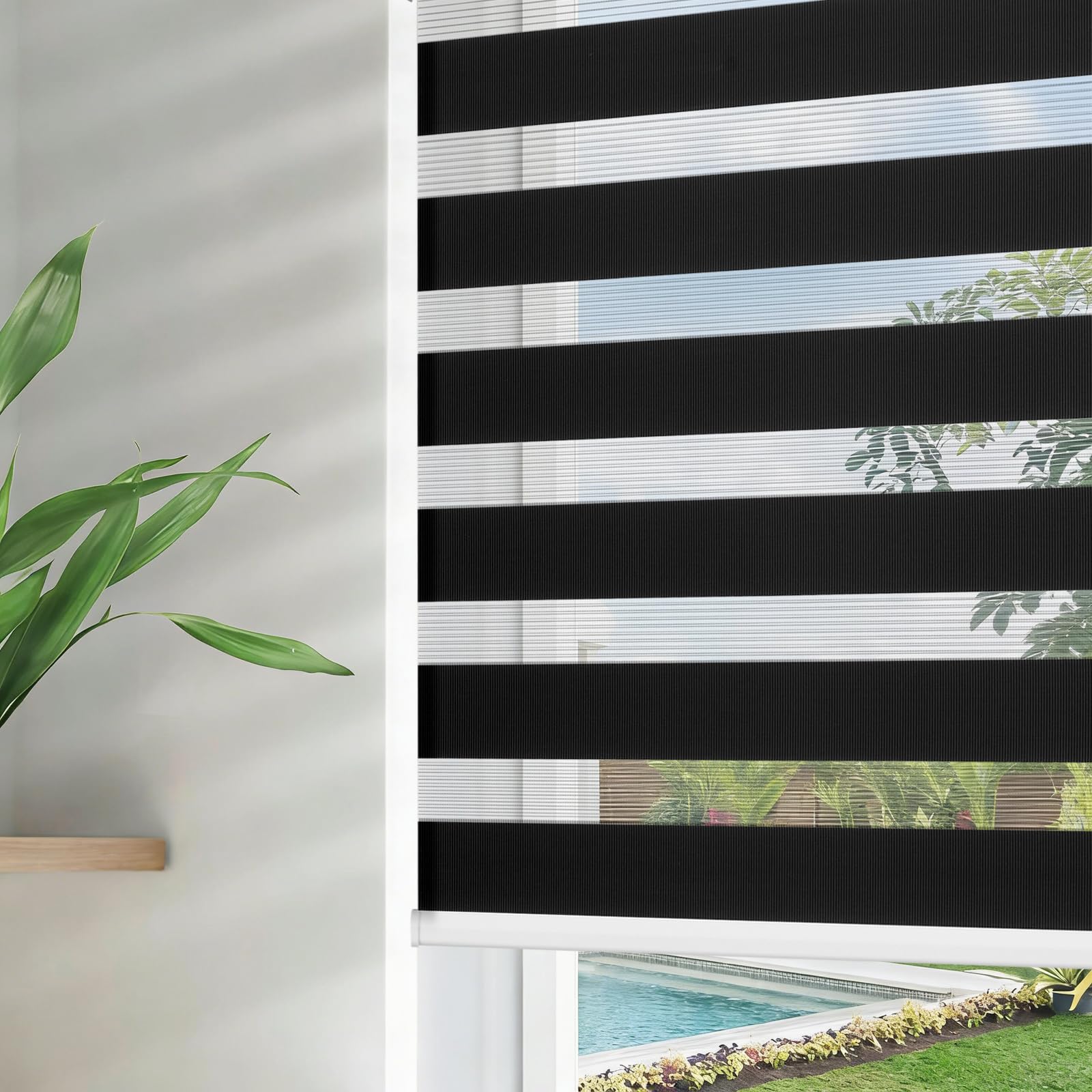 Joydeco Black Out Zebra Shades for Bedroom Windows,Cordless Zebra Sheer Roller Mini Blinds Privacy Light Filtering Dual Layer for Home Office, 23" W×75" H