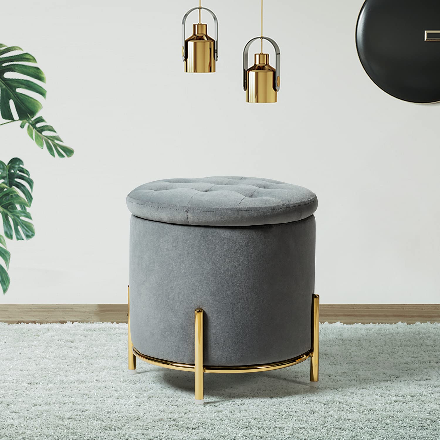 Amazon.com: HULALA HOME Modern Velvet Storage Ottoman with Gold 