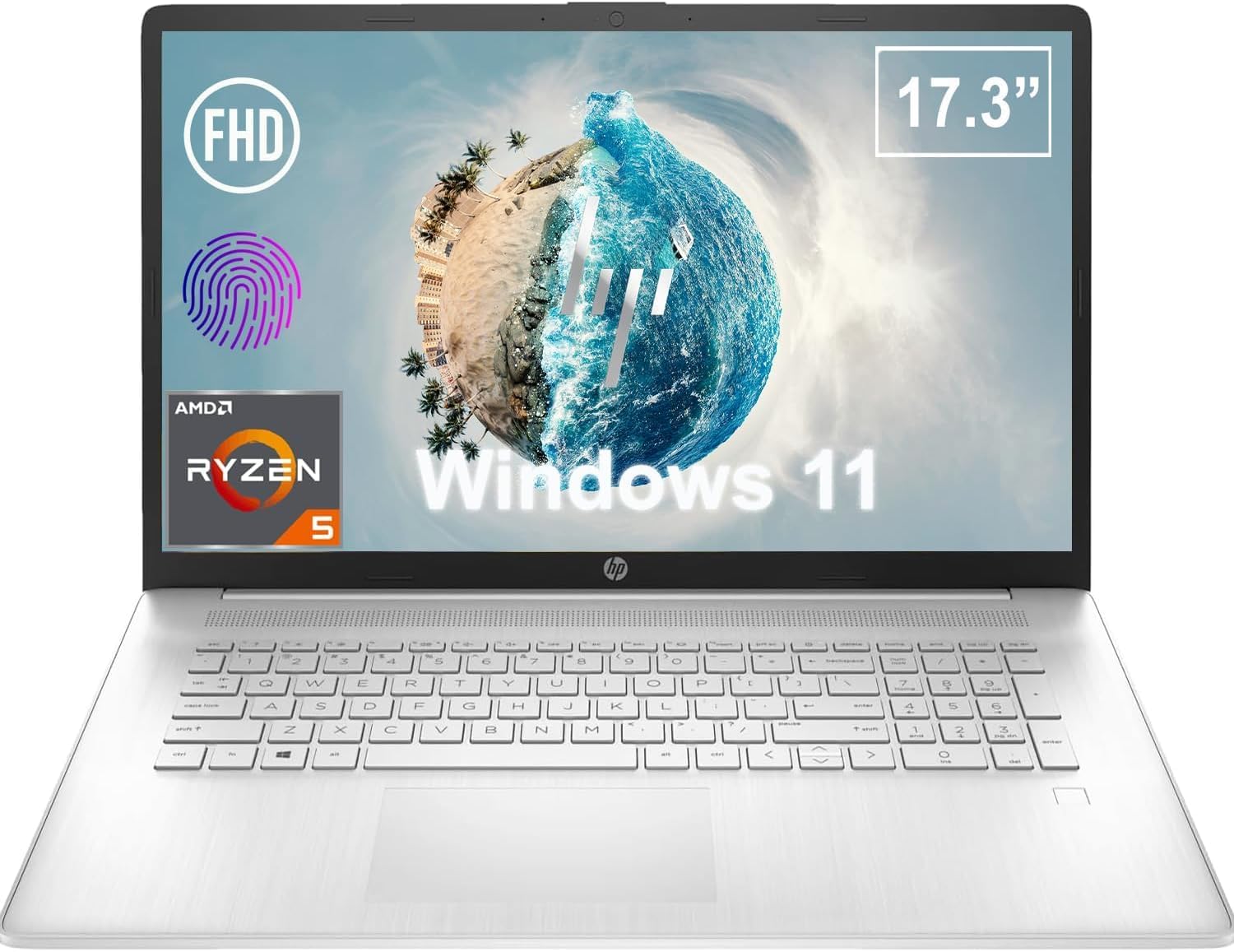 HP 17.3 Inch FHD Business Laptop | Fingerprint Reader | AMD Ryzen 5 5500U, 6 Cores Processor | 64GB RAM, 2TB SSD | Windows 11 | Light and Slim | True Vision 720p HD Cam | AMD Radeon Graphics