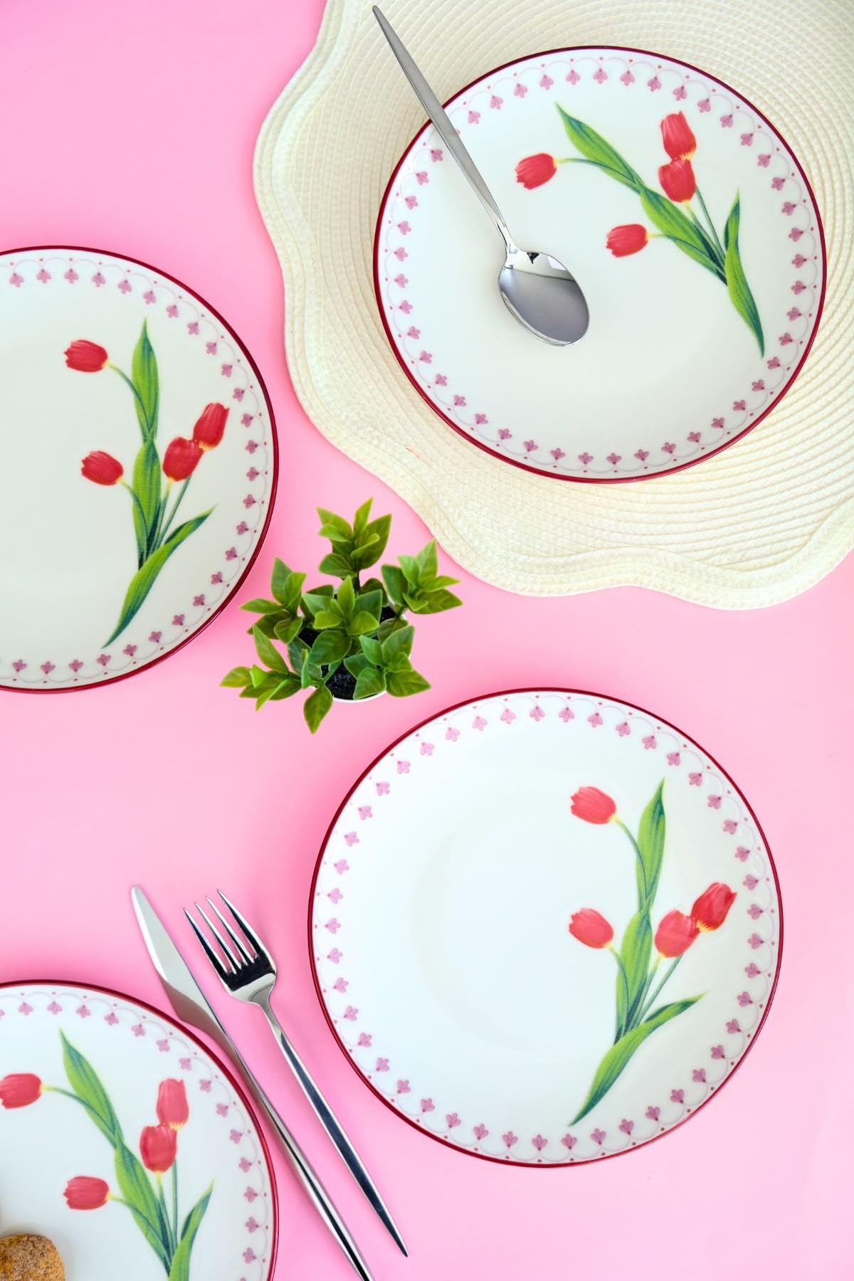 Tabakevi Tabak Evi Porselen Lale Tuval Pasta Takımı Rimli 20 Cm 4 Kişilik 4 Parça Tvl4Ptprs1160