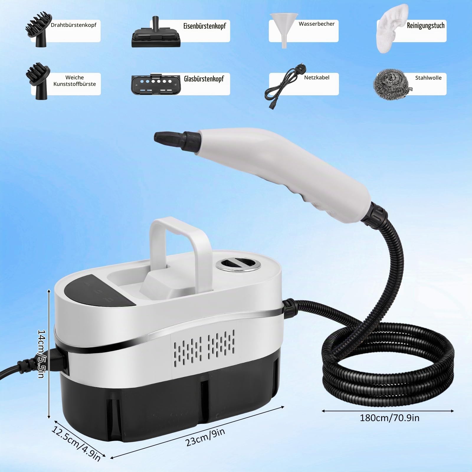 Dampfreiniger für Alles 1200 ml, 2500W Handdampfreiniger mit 8 Zubehör, 4.5 Bar Tragbarer Dampfreiniger für Fliesen mit Touchscreen, Steam Cleaner mit Hand Tragen für Küchenmöbel, Badezimmer