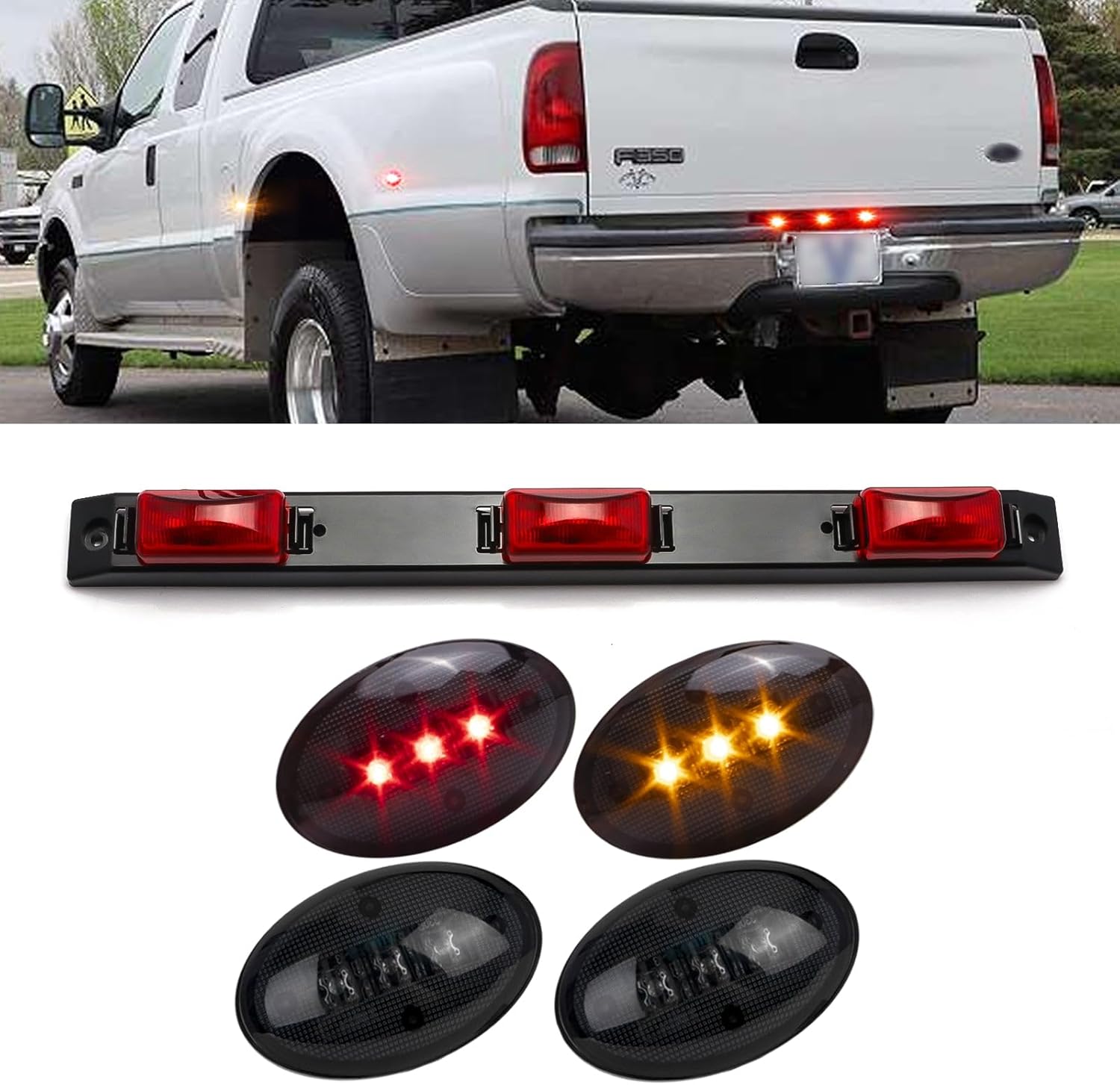 x xotic tech Dually Bed Side Fender Marker Clearance Lights Lamp Red Lens Rear Truck Trailer Tailgate Running LED Identification Light Bar Compatible with Ford F350 F450 F550 Super Duty 1999-2010
