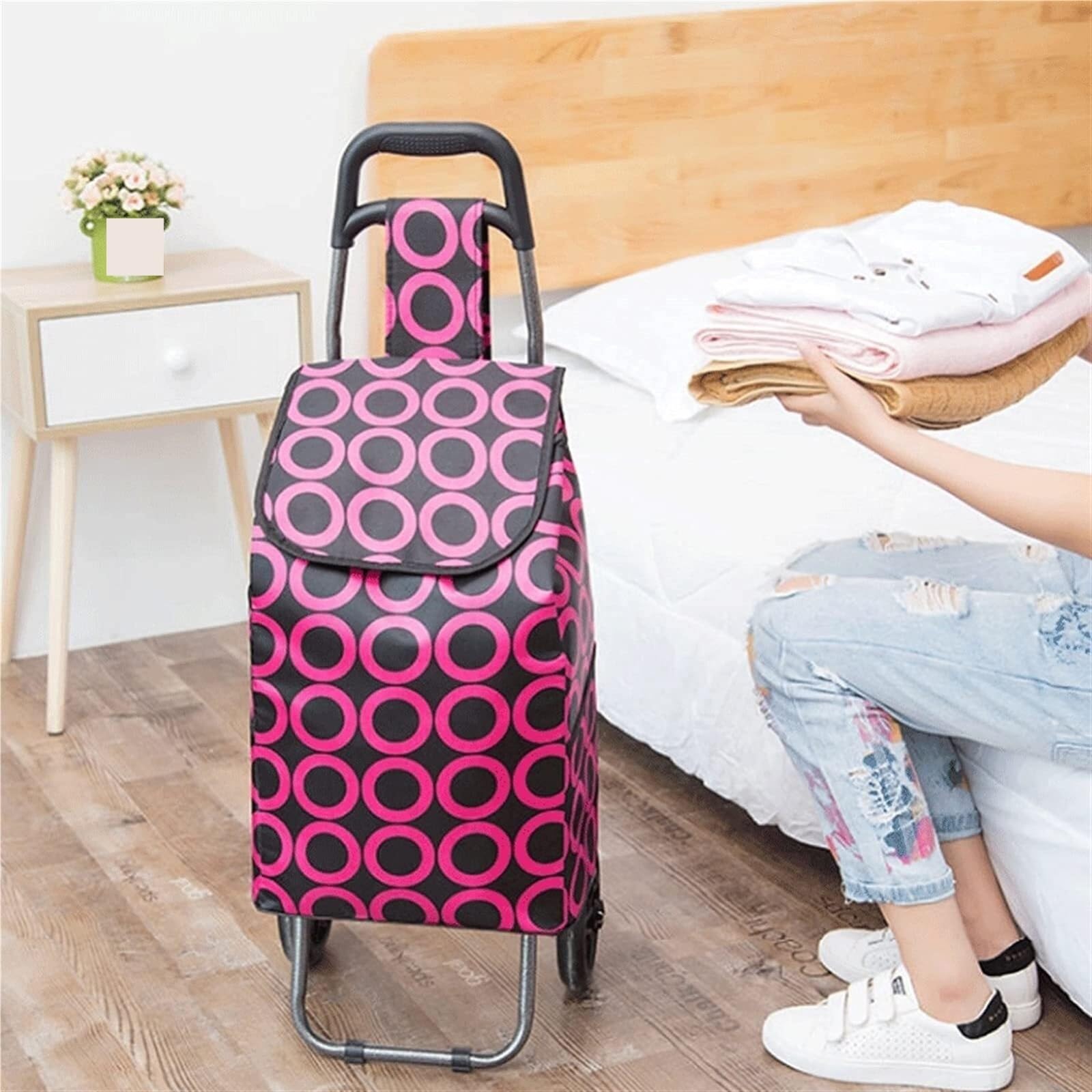 Einkaufstrolley Kompakter Einkaufswagen, Zusammenklappbarer, Ziehwagen, Tragbarer Trolley Für Einkaufen, Gepäck, Büro, Lebensmittelwagen Einkaufswagen Fahrbare(Blue)