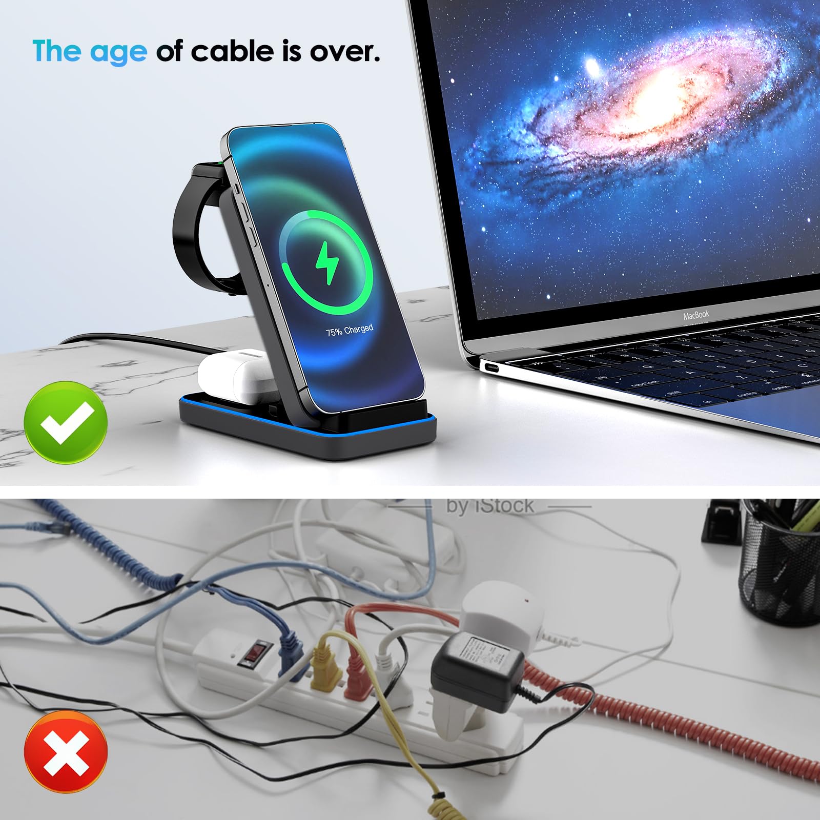 Indukcyjna stacja ładująca 3 w 1, bezprzewodowa ładowarka do urządzeń Apple z adapterem, 15 W Max Fast wielofunkcyjna ładowarka do iPhone'a/Samsunga/Apple Watch/Apple Słuchawki douszne (czarna)