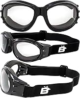 Vista 5 de Birdz Eyewear Eagle - Gafas de seguridad acolchadas para motocicleta, 2 pares, marco negro con lentes ahumados transparentes y polarizados, gafas