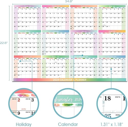 Miniatura 3 de Calendario anual de pared 2024  Calendario de pared 2024 de enero de 2024 a diciembre de 2024, 23.1 x 34.6 pulgadas (abierto), calendario anual 2024