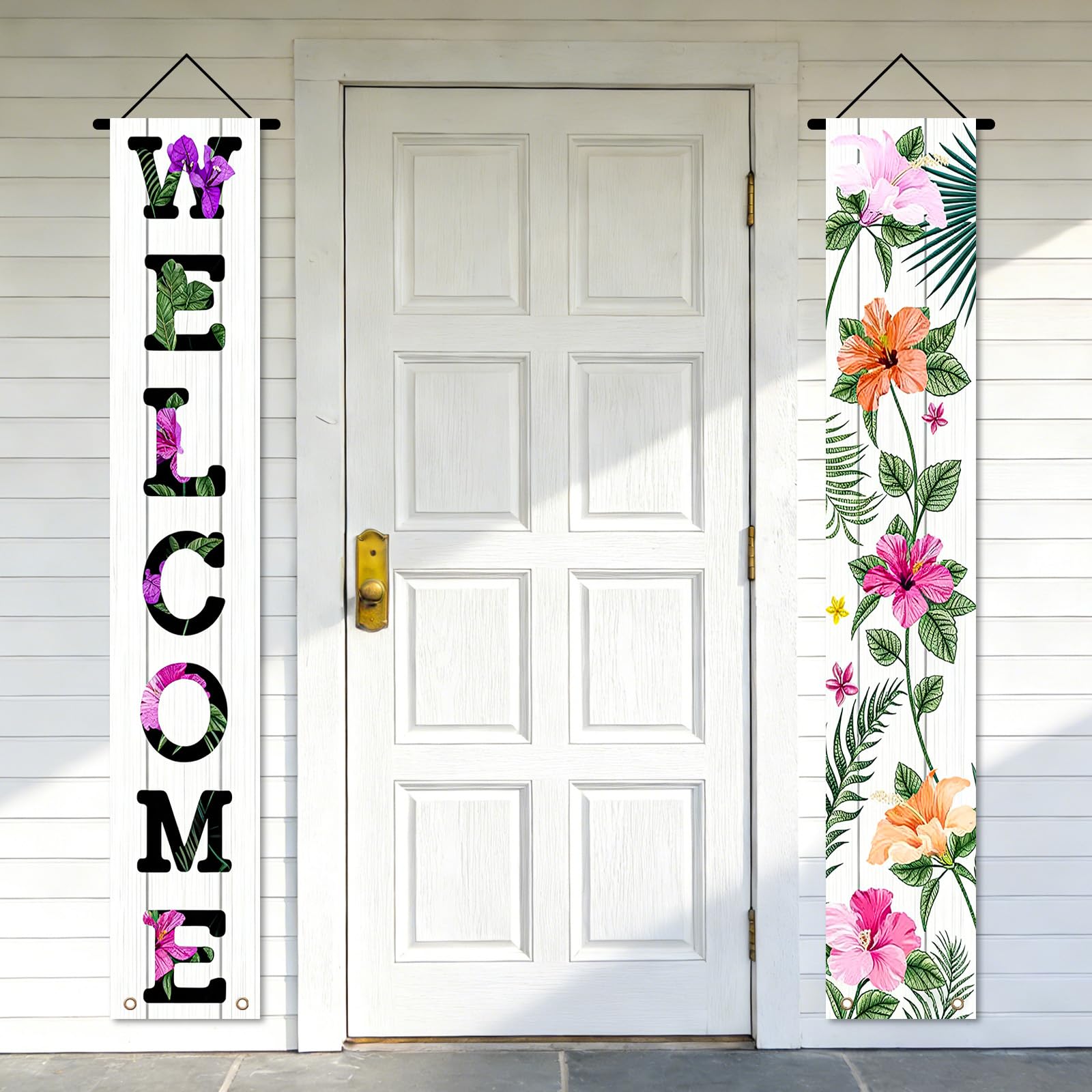 Nuxovilar Front Door Porch Sign Entrance Banner Set 12x71in Polyester