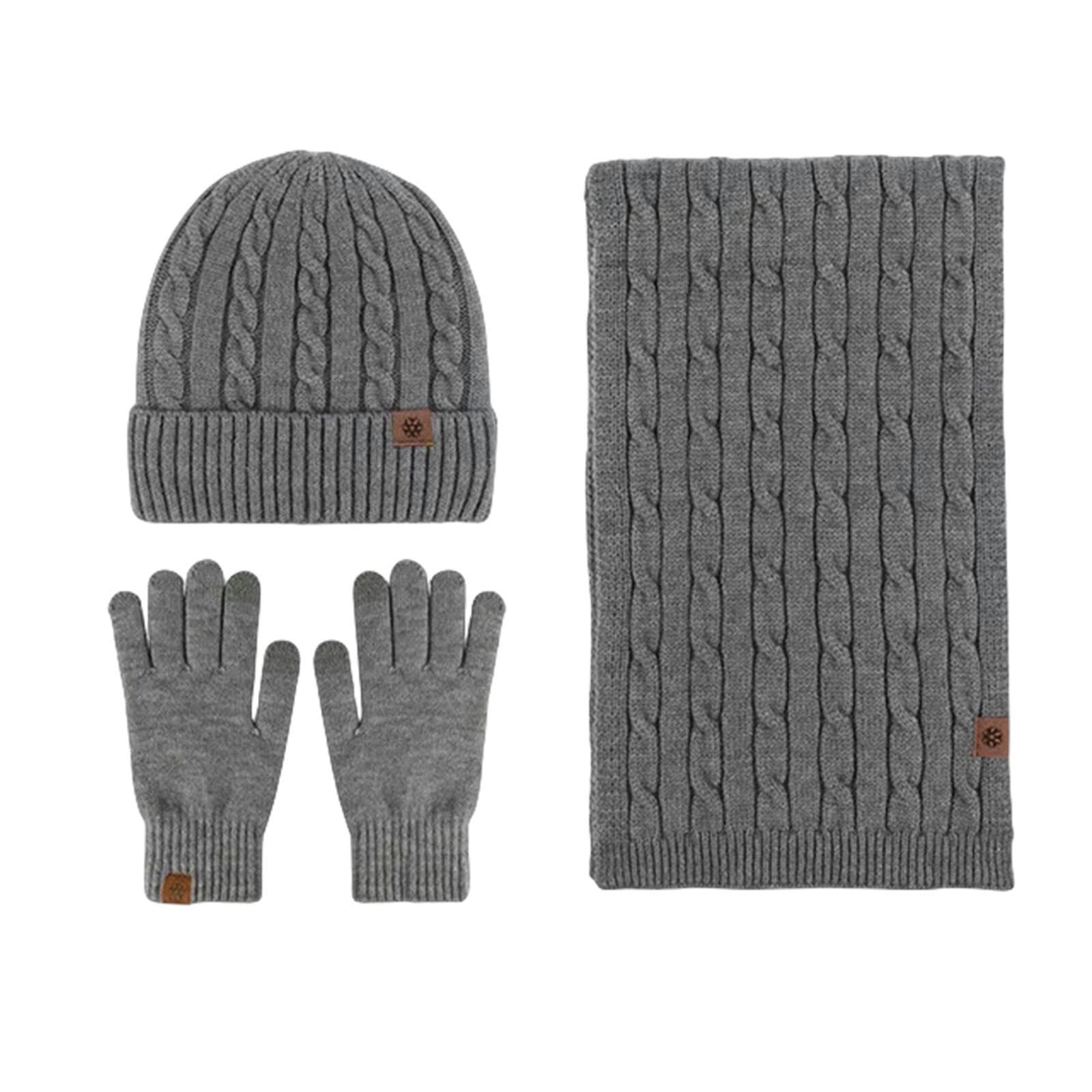 Schal Mütze Handschuh Set 3Pcs Thermisch Warm Gestrickte Beanie Cap Schal Wärmerer Touchscreen -Handschuh Outdoor -Sportarten