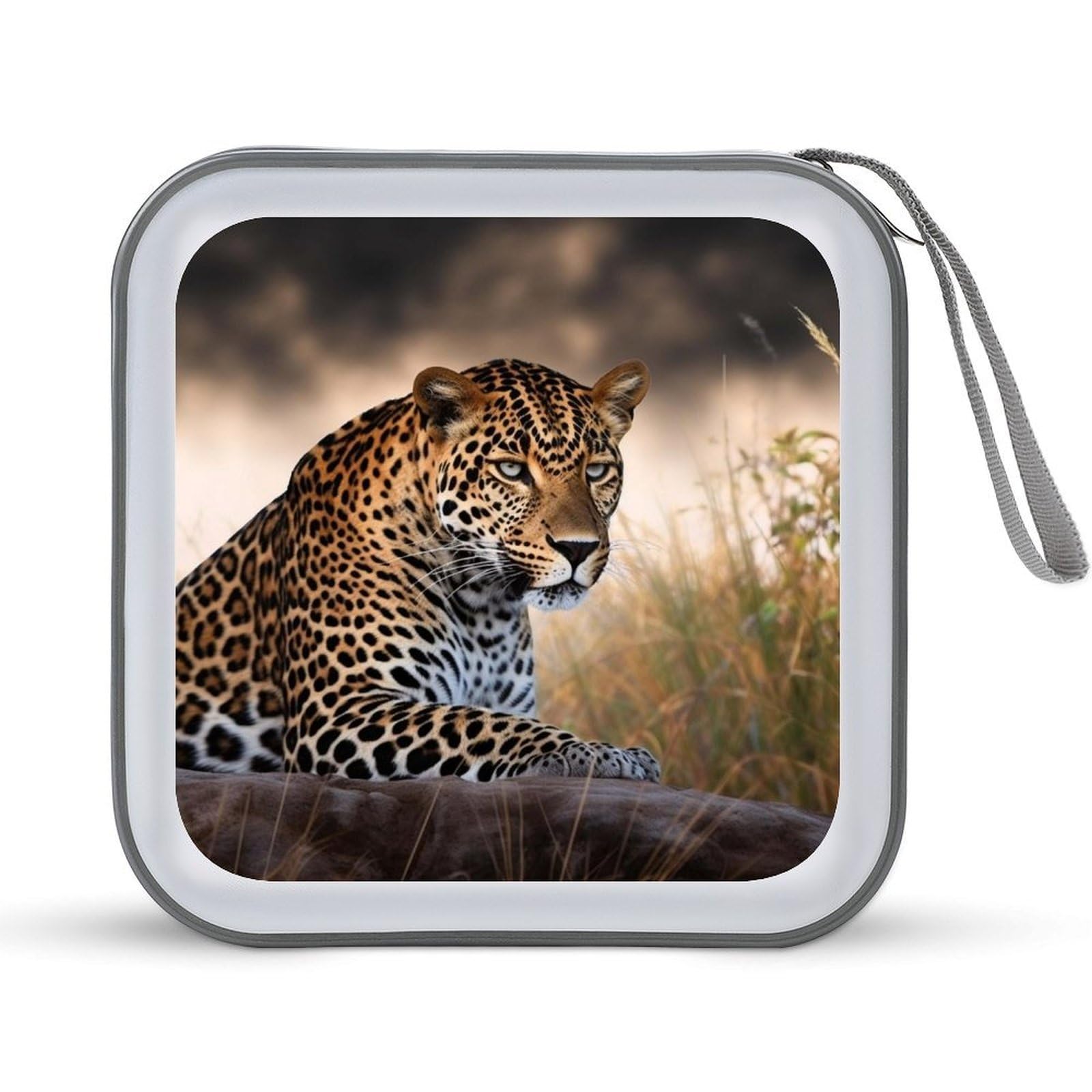 VstaDank African Animal Leopard CD Case DVD Holder Storage Portable Carrying Binder Holder Wallet Large Storage Disc Wallet Bag Hard Plastic DVD Disc Case Large Media Binder 40 Capacity