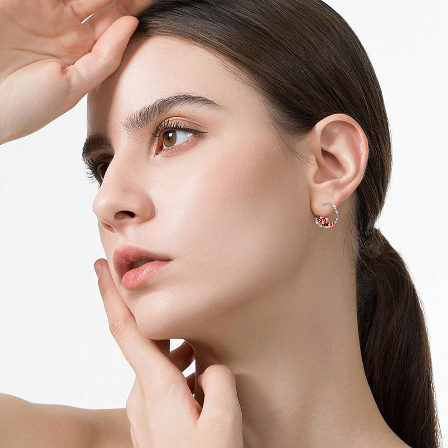 Red Panda Earrings Sterling Silver Red Panda Jewelry Animal Earring Hoop Earrings for women - Image 2