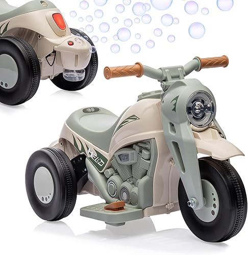 GAOMON - Motocicleta eléctrica para niños con función de burbujas, juguete de motocicleta de 6 V con faros LED, música, pedal, adelantereserva, auto