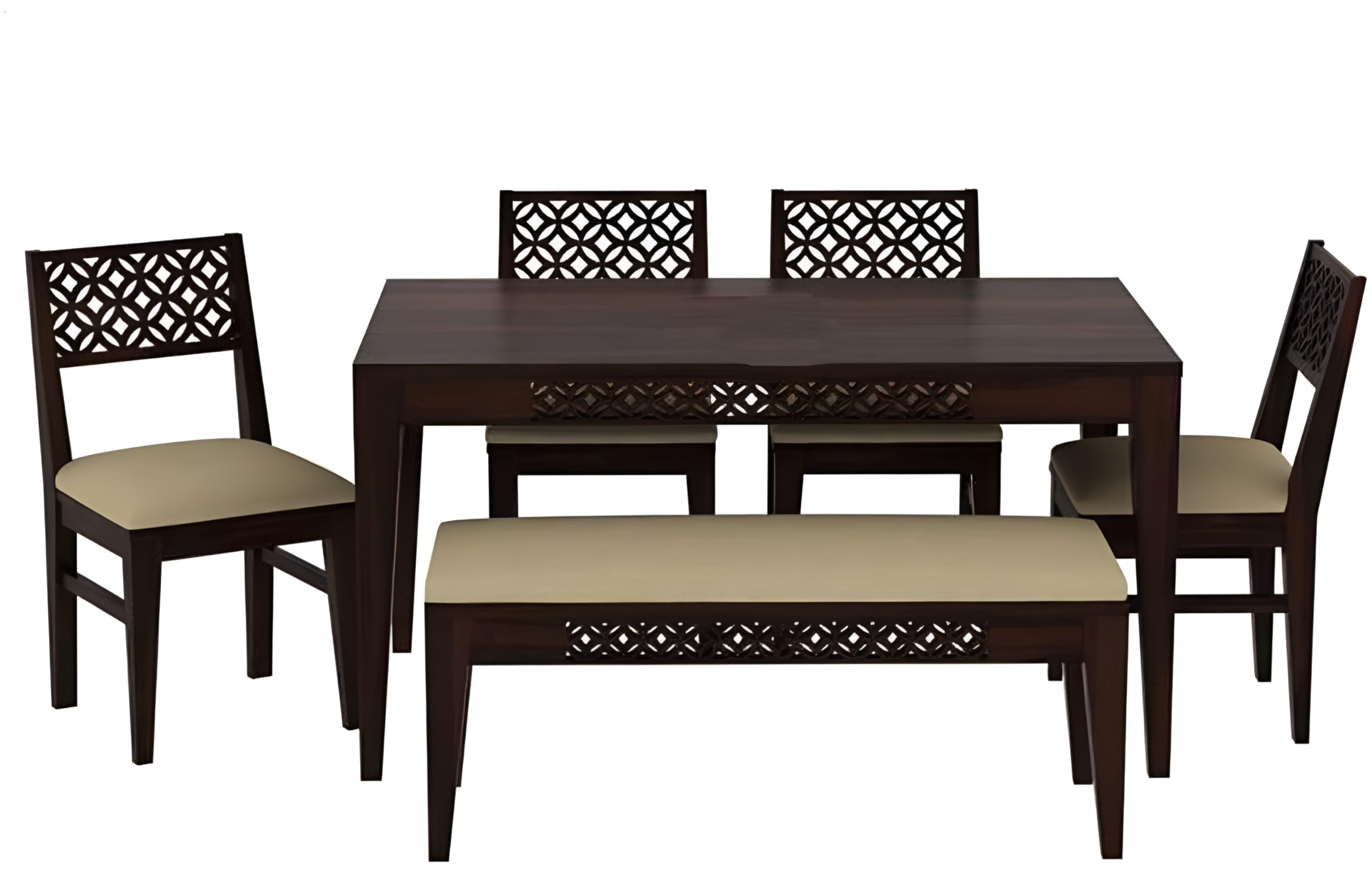 Solid Sheesham Wood CNC Cutting Design One Dining Table with Six Chairs for Dining Room | Kitchen | Restaurant | Finish Color - Walnut Finish |-image-40