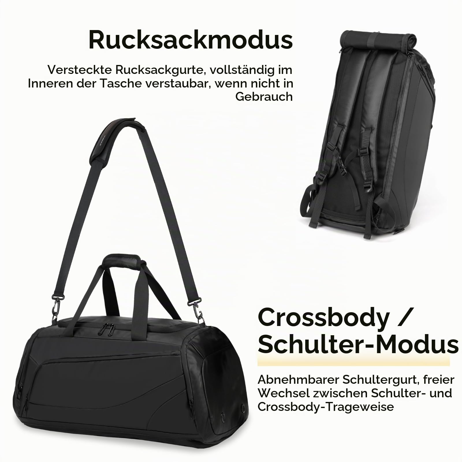 Premium Sporttasche 40L mit Schuhfach & Nassfach & Isolierschicht und Laptopfach, 3-in-1 Rucksack, Robuste & wasserdichte Duffle Bag für Weekender, Fitnessstudio, Reisen, Hochwertige Verarbeitung