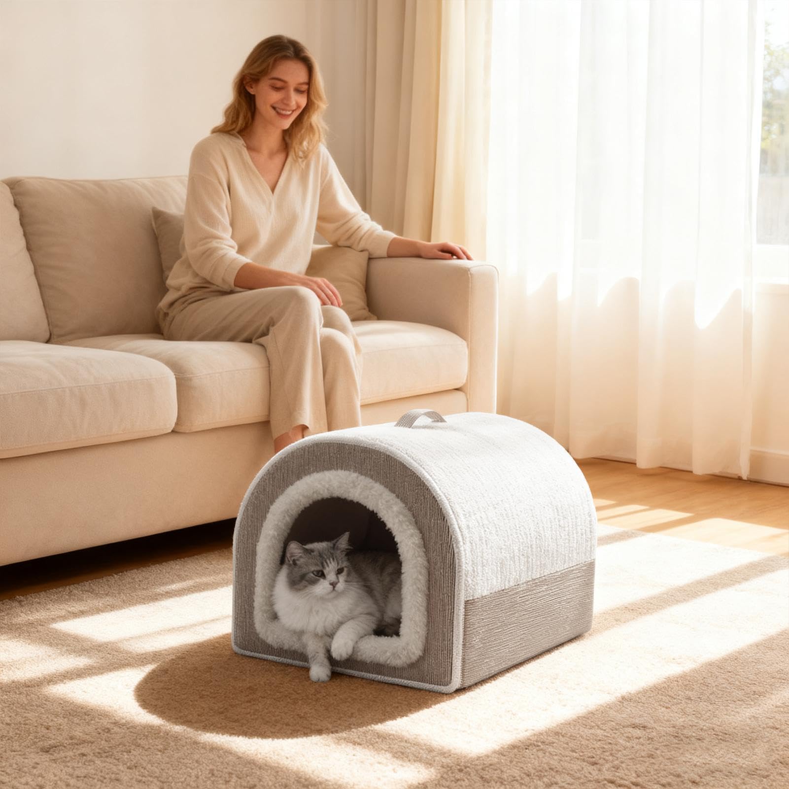 Maison d'extérieur pour chat | Abri dôme pour temps froid, lits en peluche