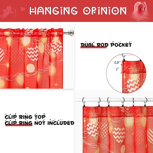 Miniatura 7 de FRAMICS Cortinas traslúcidas para el día de San Valentín para sala de estar, cortinas de gasa roja transparentes de 84 pulgadas de largo, juego de 2