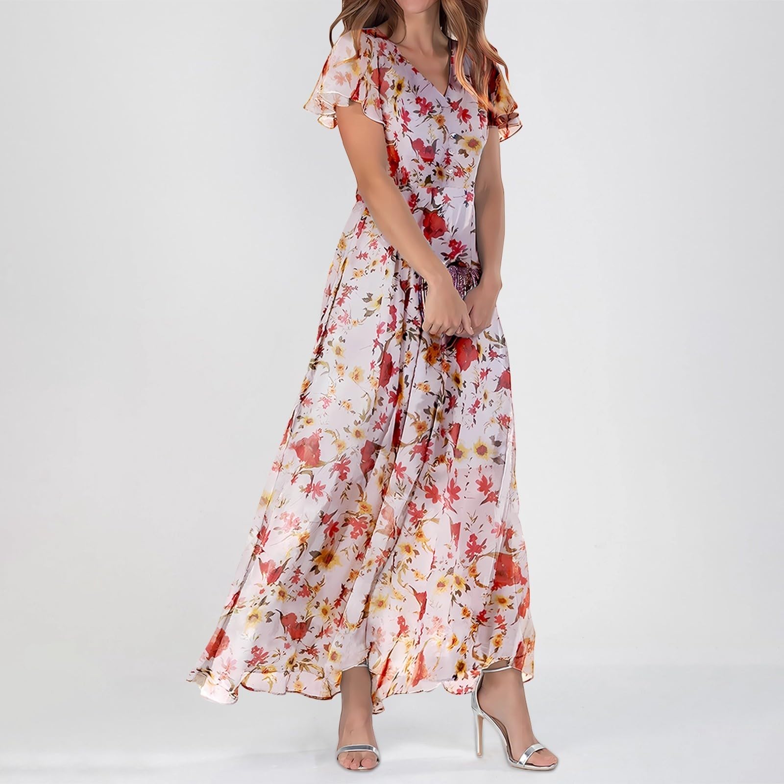 Générique Damska luźna sukienka maxi w stylu boho, lejąca się plaża, lato, swobodna, elegancka, z krótkim rękawem, vintage, bawełna, len, duży rozmiar, nadruk na imprezę A12