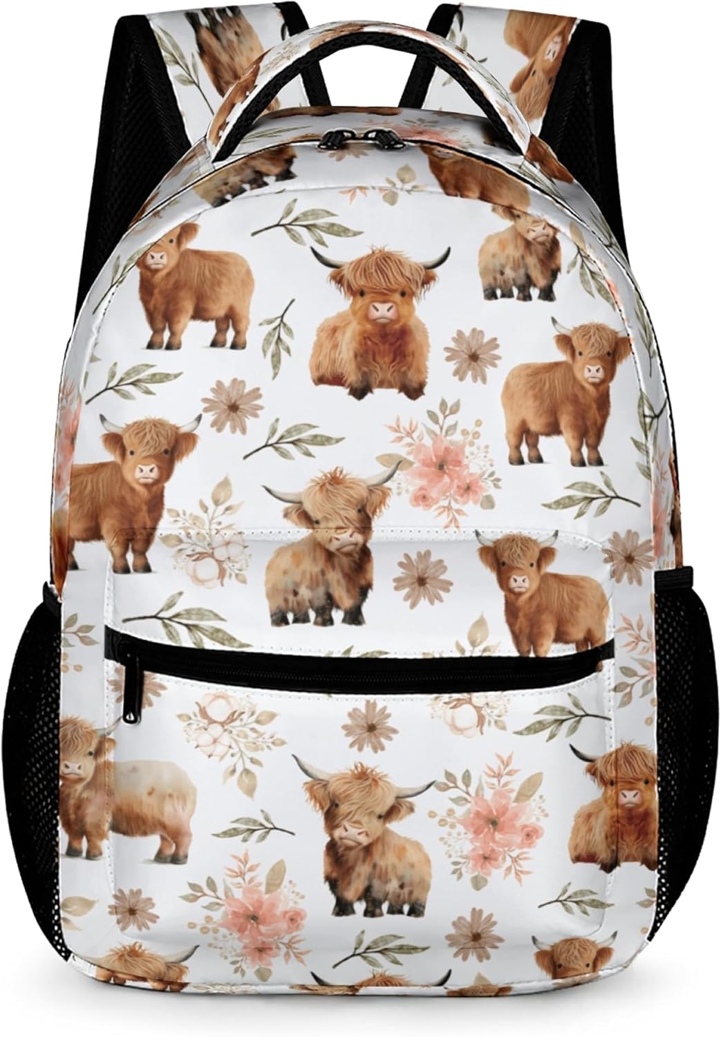 Highland Cow Backpack for Girls Boys, Elementary Middle High School Bookbags for Teen Kids, Large Travel Laptop Back Packs for College Students, Durable Lightweight School Bag, Highland Cattle Pattern