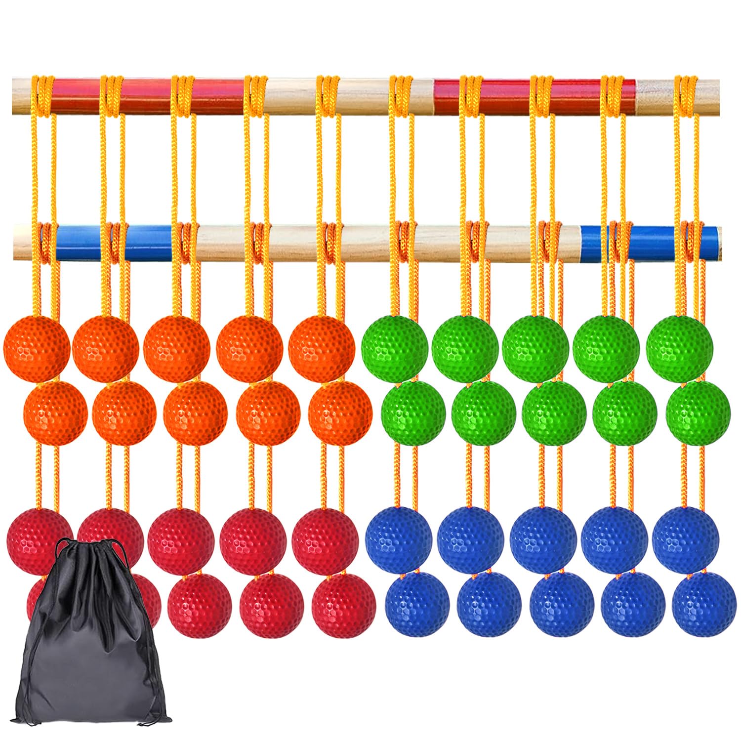 Niantime 20pack Ladder Balls with Bags, Ladder Game Ladder Replacement Garden Outdoor Throwing Game (Orange Blue Red Green, Each 5pcs)