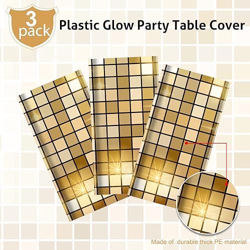 Miniatura 3 de Riakrum 3 manteles de plástico para fiesta de discoteca de los años 70, decoraciones de fiesta de discoteca, mantel de fiesta de Las Vegas,