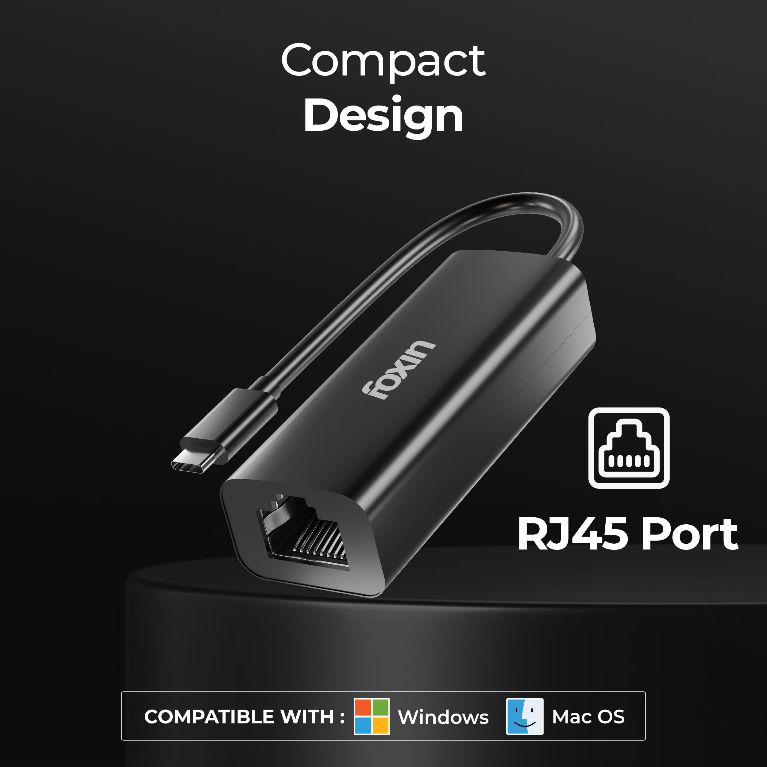 Foxin Type C to LAN Ethernet Adapter, 100 Mbps Network LAN Speed, RJ45 LAN Port, 9 cm Cable, for Windows/Mac/Linux, Compatible with Laptop, Desktop, Gaming Console | FLA 100C (Black) — Amazon image 5